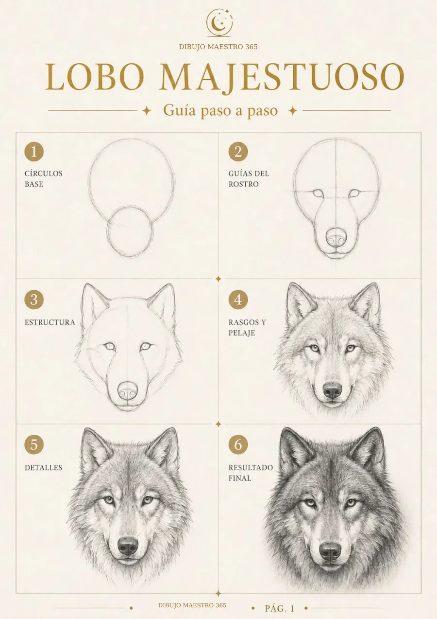 Página real del PDF: lobo majestuoso en seis pasos.